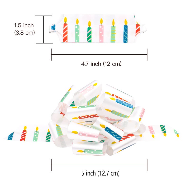 LeZakaa 12PCS Birthday Pull Bows with Ribbon - Cupcake  Rainbow and Candles Design - Perfect for Gift Wrapping  Florist  Bouquet  Basket - Image 4